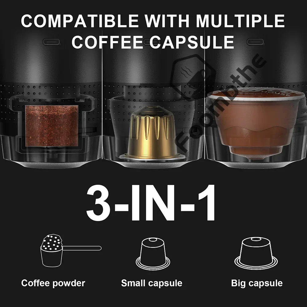 Wireless Electric Portable Espresso Coffee Machine – 3-in-1 for Car, Home & Camping