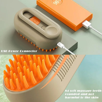 3-in-1 Electric Pet Grooming Steam Brush – Massage, Shedding & Spraying Tool
