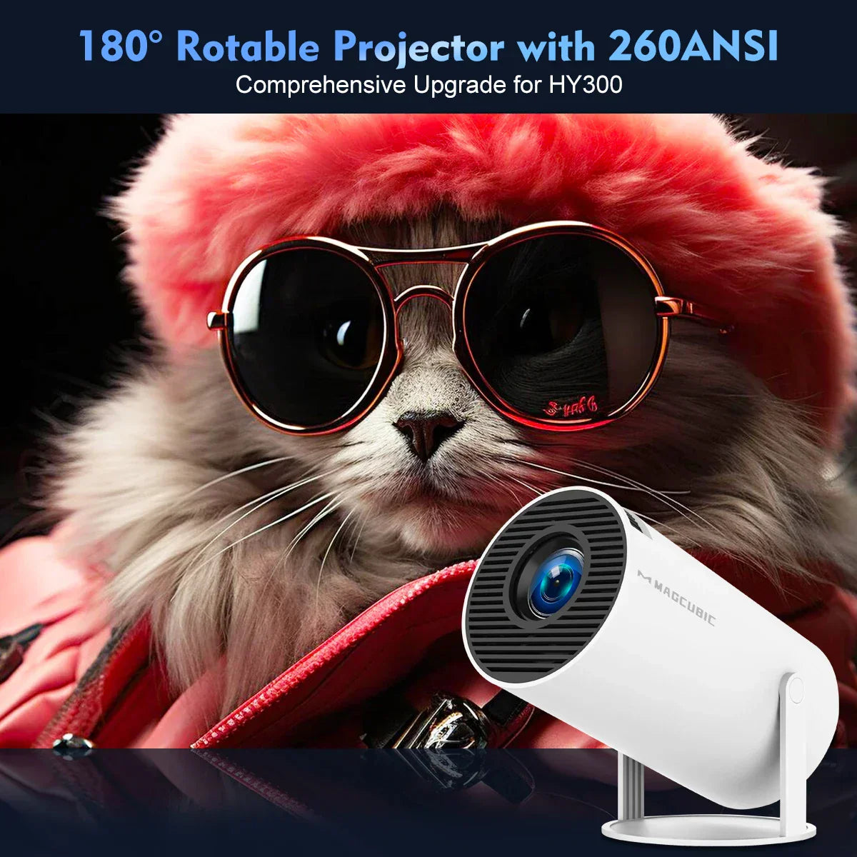 4K Android Projector – HY300 Pro with WiFi6, 260ANSI, BT5.0, and Home Theater Quality